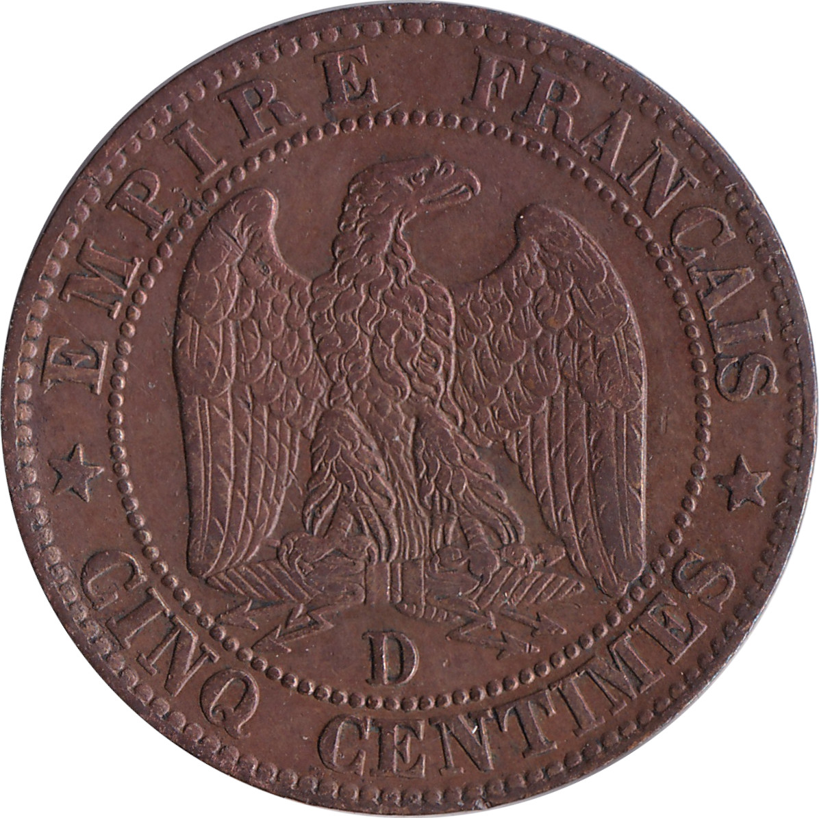 5 centimes - Napoléon III - Bare head
