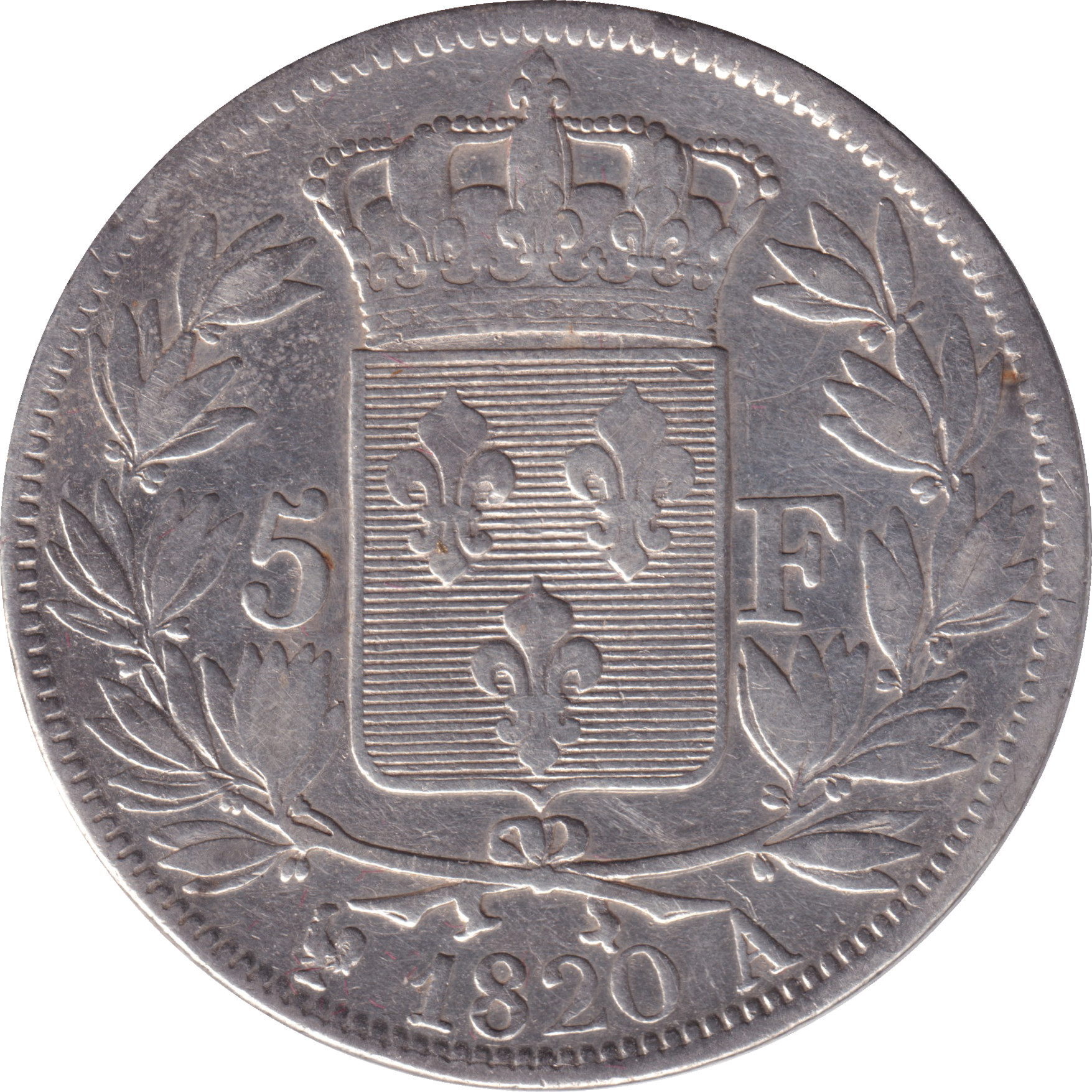 5 francs - Louis XVIII - Bare head